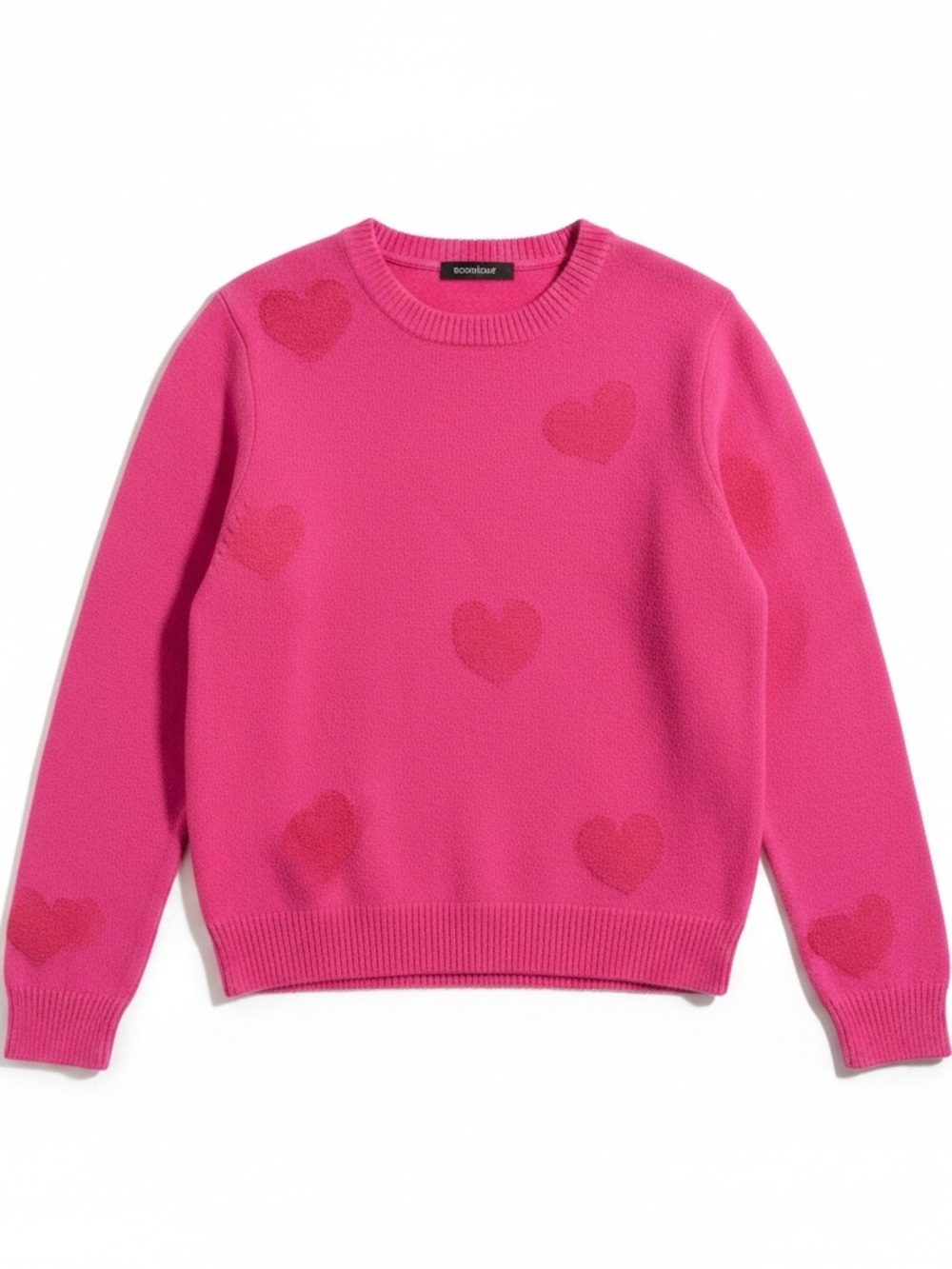 Nicole Miller Womens Crew Neckline Soft Heart Knit Sweater XTRA-LARGE Hot Pink